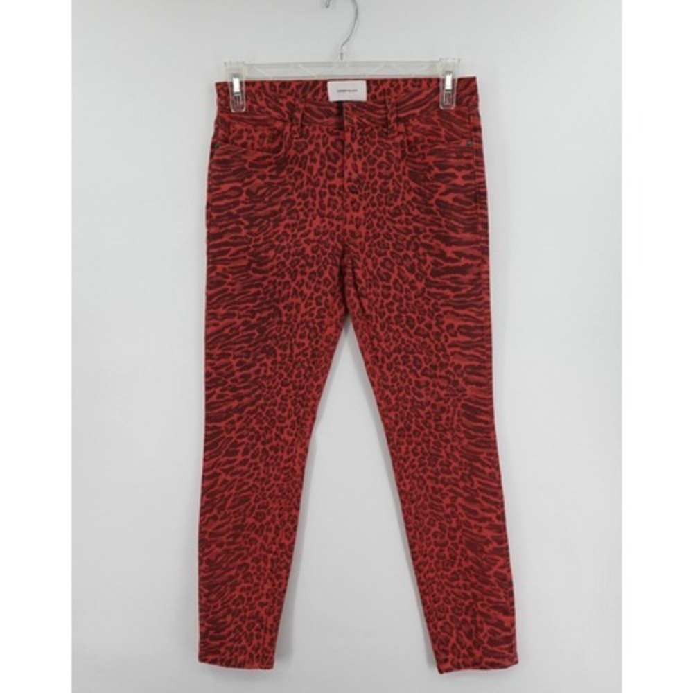 Current/Elliott Leopard Print Jeans 28 Red Ankle‎ Bold Retro 80s Glam